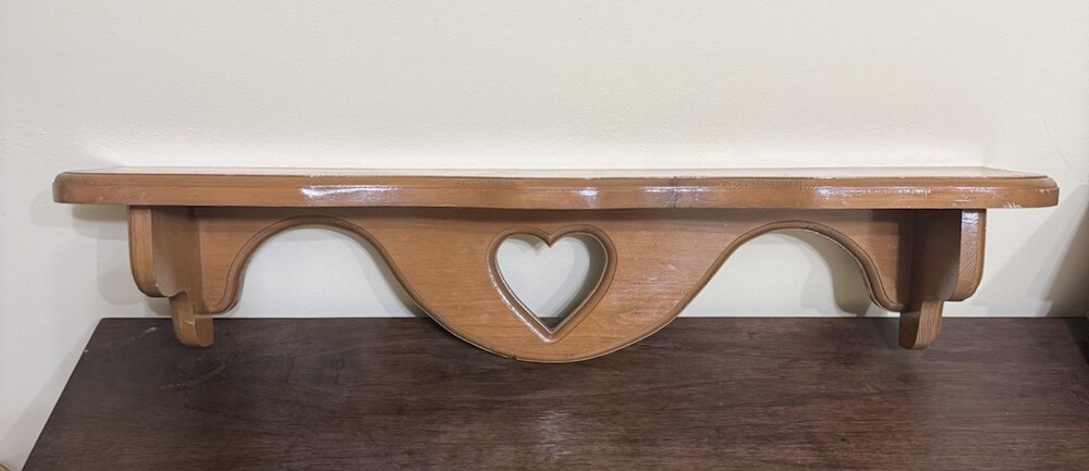 Vtg 90's Heart Cut-out Wood Shelf Country Farmhouse 24" Grannycore Farmhouse